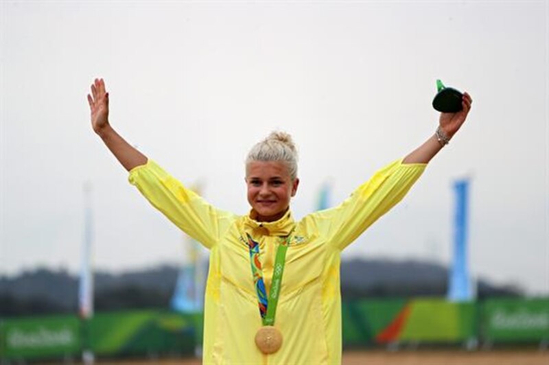 La atleta española Ruth Beitia gana la medalla de oro en salto de altura en los Juegos Olímpicos de Río 2016.