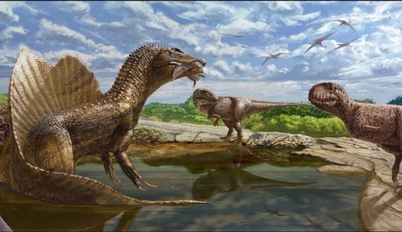 Dinosaurios en un estanque