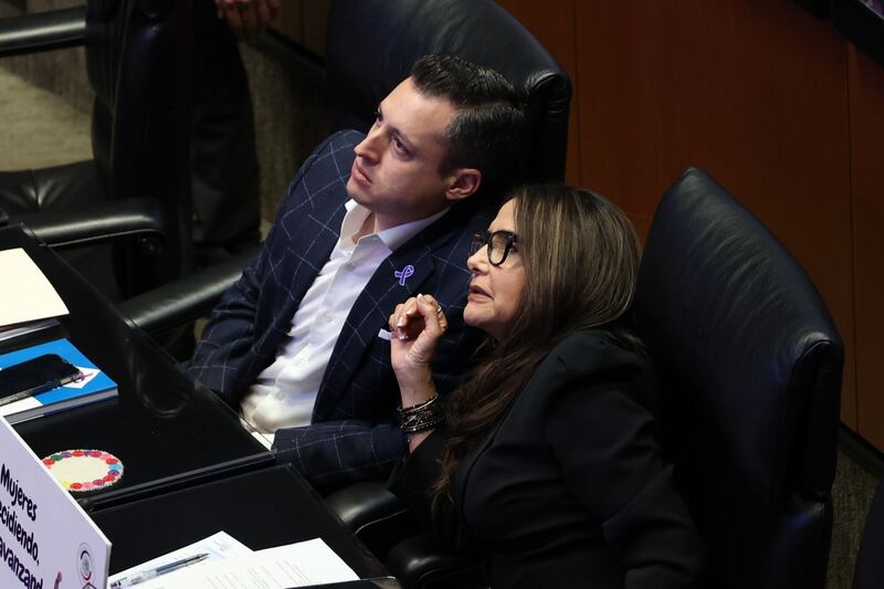 Los senadores de Movimiento Ciudadano, Luis Donaldo Colosio Riojas y Alejandra Barrales en el Senado.