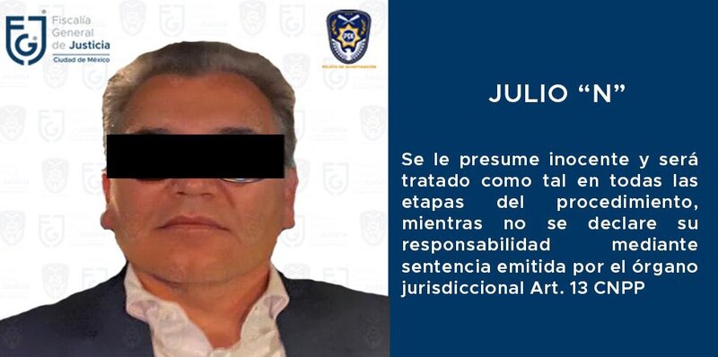 Julio "N", presunto responsable de homicidio, fue detenido por la Fiscalía General de Justicia de la Ciudad de México.