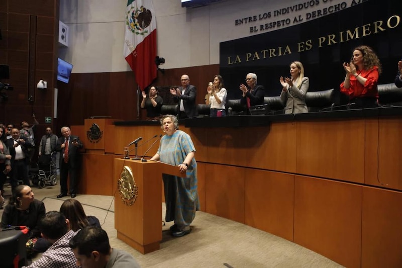 La presidenta de la Cámara de Diputados, Laura Rojas, durante la sesión de apertura del segundo periodo ordinario de sesiones del Congreso de la Unión.