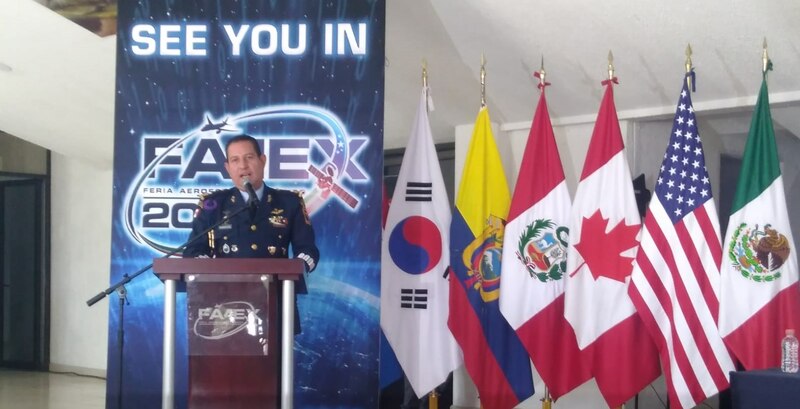El General Luis Cresencio Sandoval da discurso en la inauguración de la Feria Aeroespacial México 2021