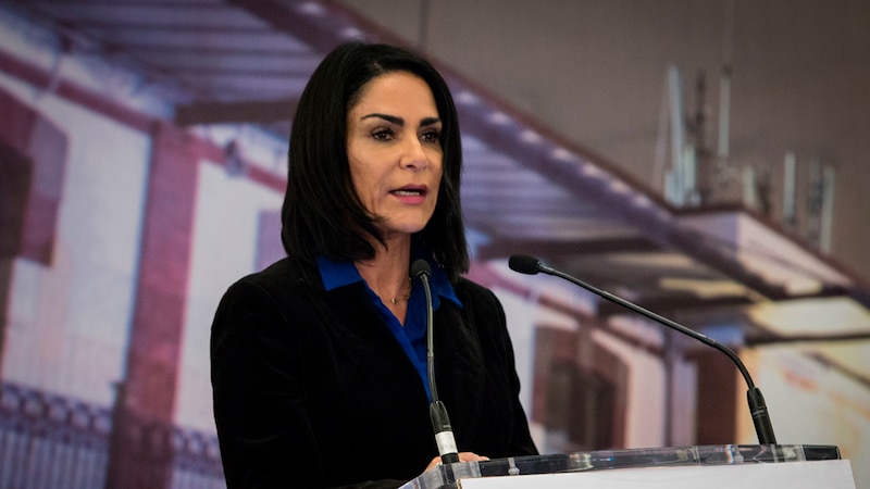 La Secretaria de Gobernación, Olga Sánchez Cordero, durante un discurso.