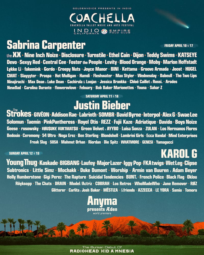 Coachella 2026. Así se anunció oficialmente el cartel oficial y completo del festival musical y cultural de Coachella 2026.