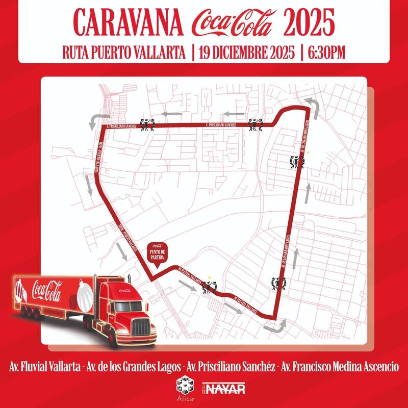 Esta será la ruta de la Caravana Coca-Cola 2025 en Puerto Valalrta este viernes 18 de diciembre.