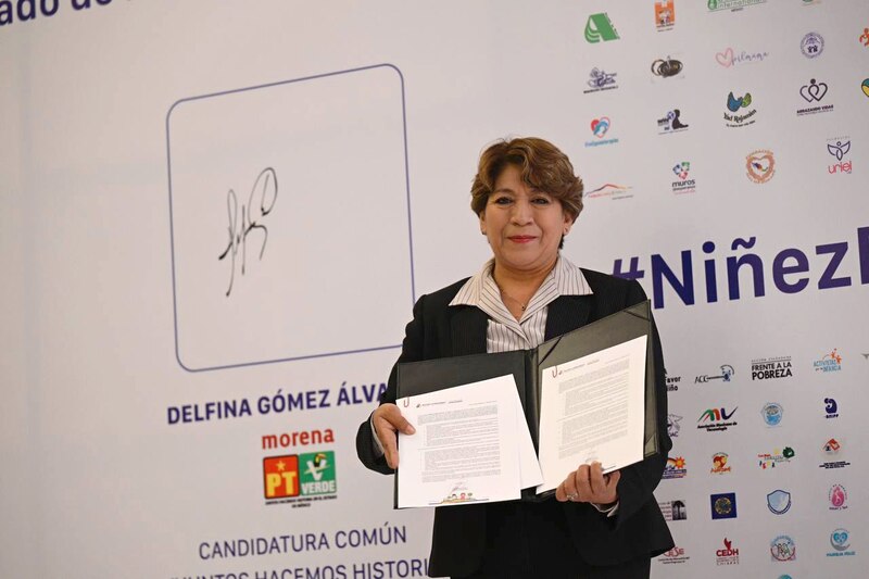 Delfina Gómez Álvarez, candidata de Morena a la gubernatura del Estado de México, durante un evento público.