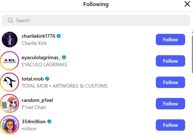 En sus redes sociales, el alumno también seguía a Charle Kirk. El perfil ya fue dado de baja de Instagram.