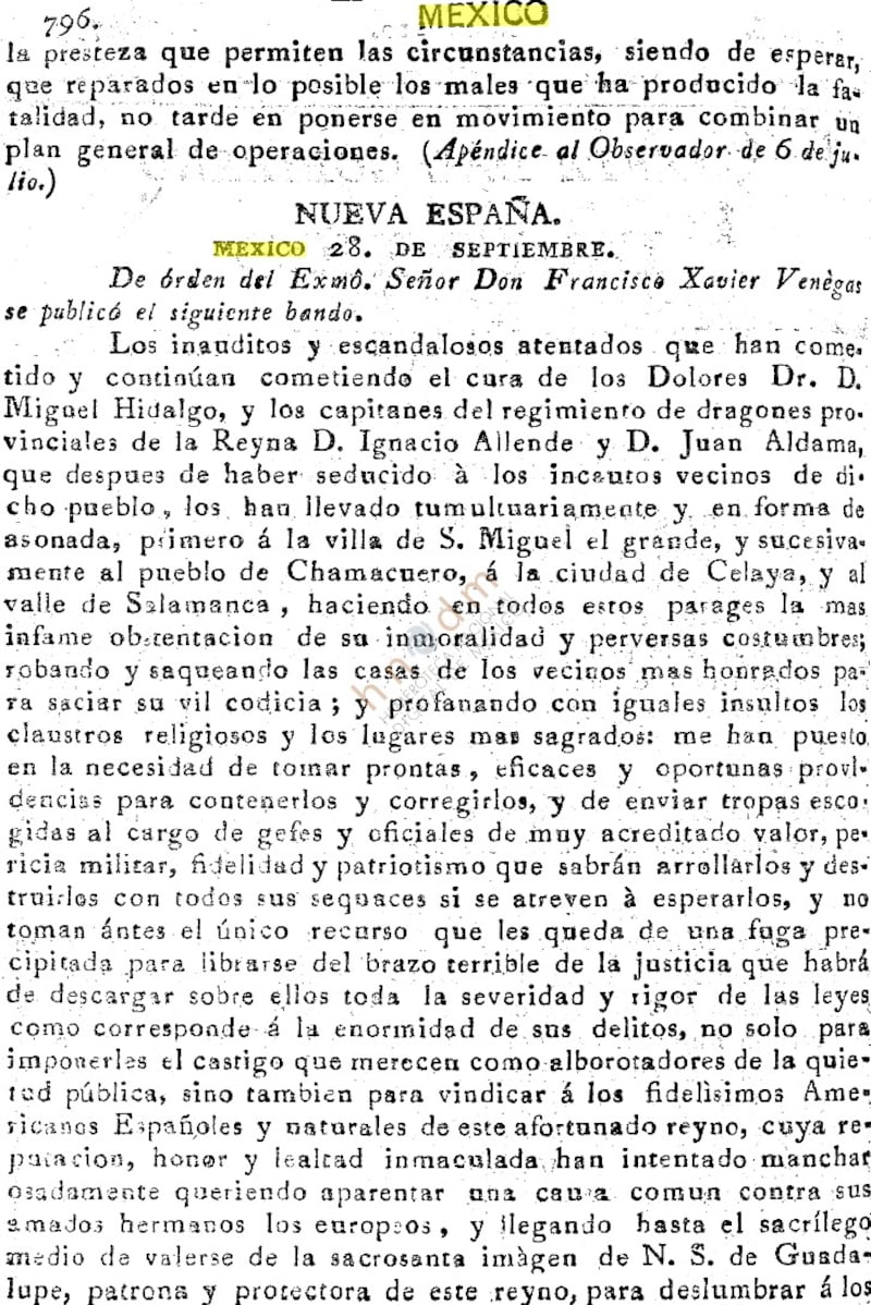 Así se imprimieron las primeras noticias de la insurrección encabezada por Miguel Hidalgo días después del Grito de Dolores la madrugada del 16 de septiembre de 1810.