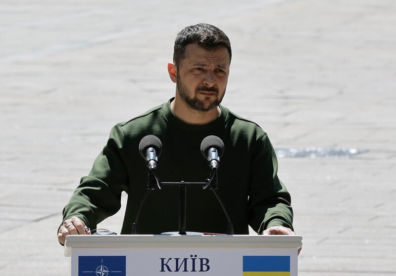 El presidente ucraniano, Volodímir Zelenski, da un discurso en Kiev