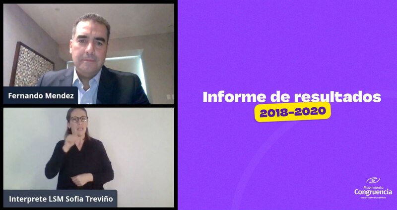 Fernando Méndez, intérprete de LSM Sofía Treviño presentan el informe de resultados 2018-2020