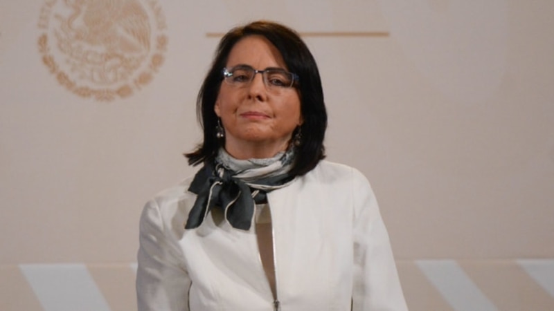 La Secretaria de Gobernación, Olga Sánchez Cordero, durante una conferencia de prensa.