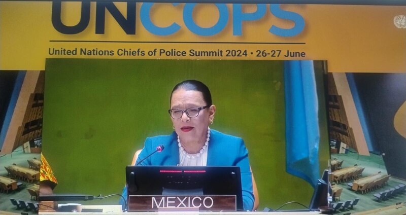 La jefa de Gobierno de la Ciudad de México, Claudia Sheinbaum, participa en la Cumbre de Jefes de Policía de las Naciones Unidas 2024.