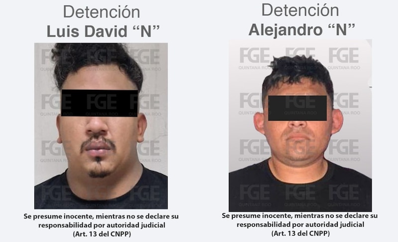 Foto de los dos detenidos, Luis David “N” y Alejandro “N”, responsables del homicidio de una mujer y un menor en Benito Juárez