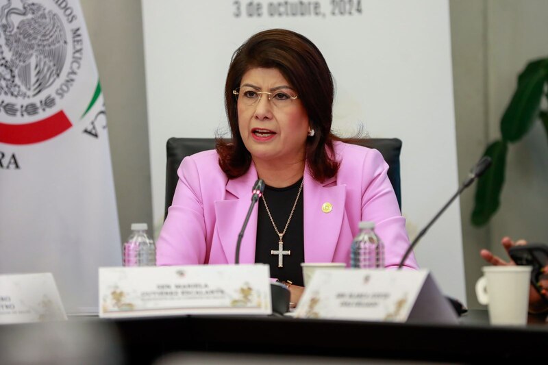 La Secretaria de Gobernación, Olga Sánchez Cordero, durante una conferencia de prensa.