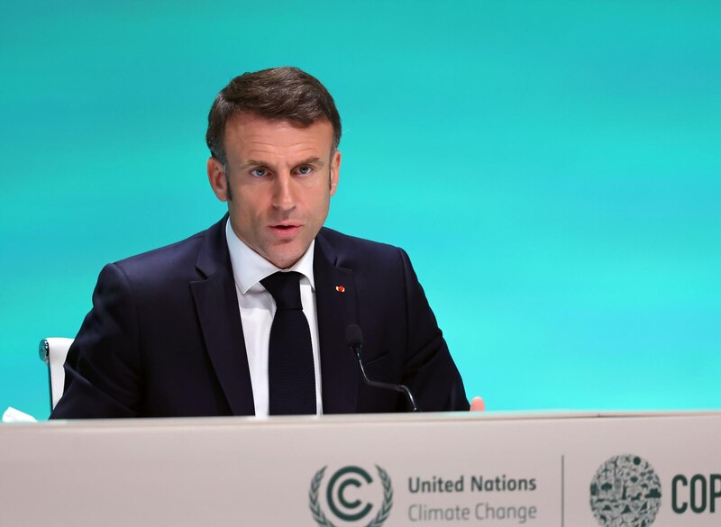 El presidente francés, Emmanuel Macron, pronuncia un discurso en la COP26