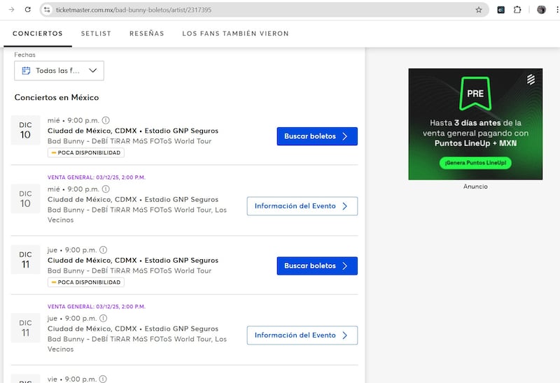 La venta general comenzará a las 14:00 horas de este miércoles 3 de diciembre para la sección "Los Vecinos".
