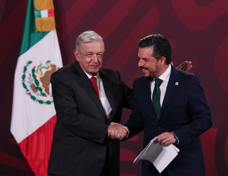 El presidente Andrés Manuel López Obrador y el gobernador electo de Nuevo León, Samuel García, se reúnen en Palacio Nacional