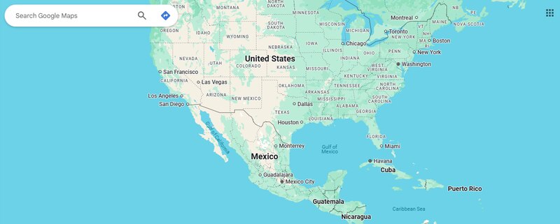 Pantallazo de Google Maps mostrando el Golfo de México como nombre oficial y que cambiara  Golfo de América en Estados Unidos.