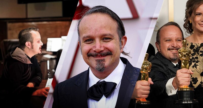 El cineasta mexicano Guillermo del Toro muestra su Oscar a Mejor Director por "La forma del agua"