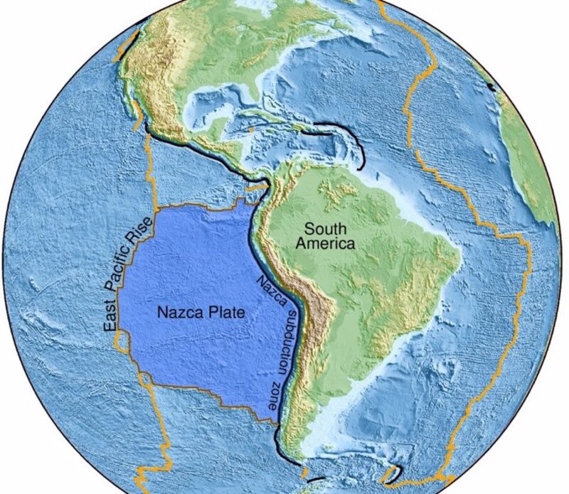 La placa de Nazca y la zona de subducción de América del Sur