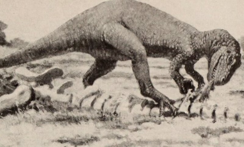 Un dinosaurio ataca a un humano