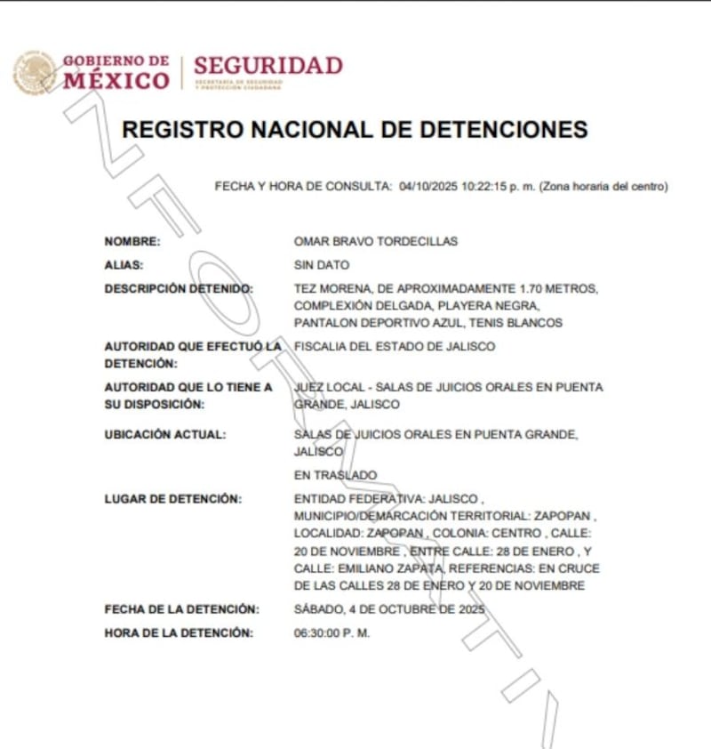 Registro Nacional de Detenciones- Omar Bravo