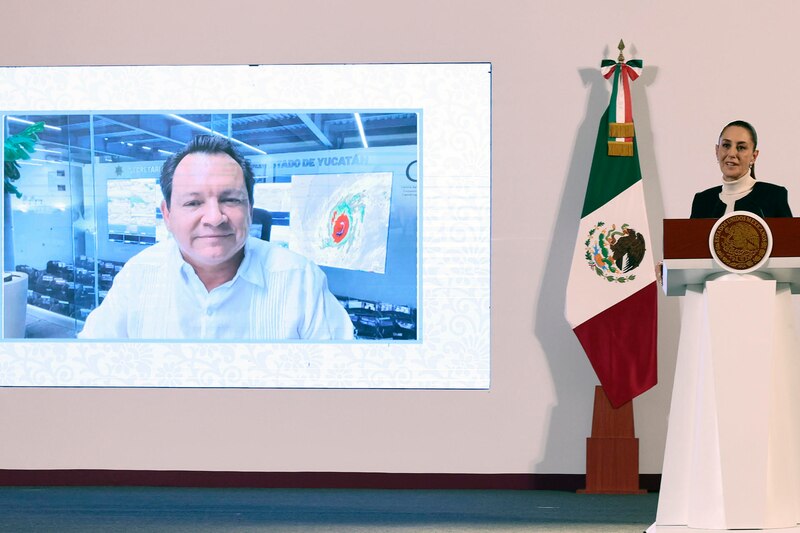 La gobernadora de Yucatán, Layda Sansores, informa sobre el huracán "Grace"
