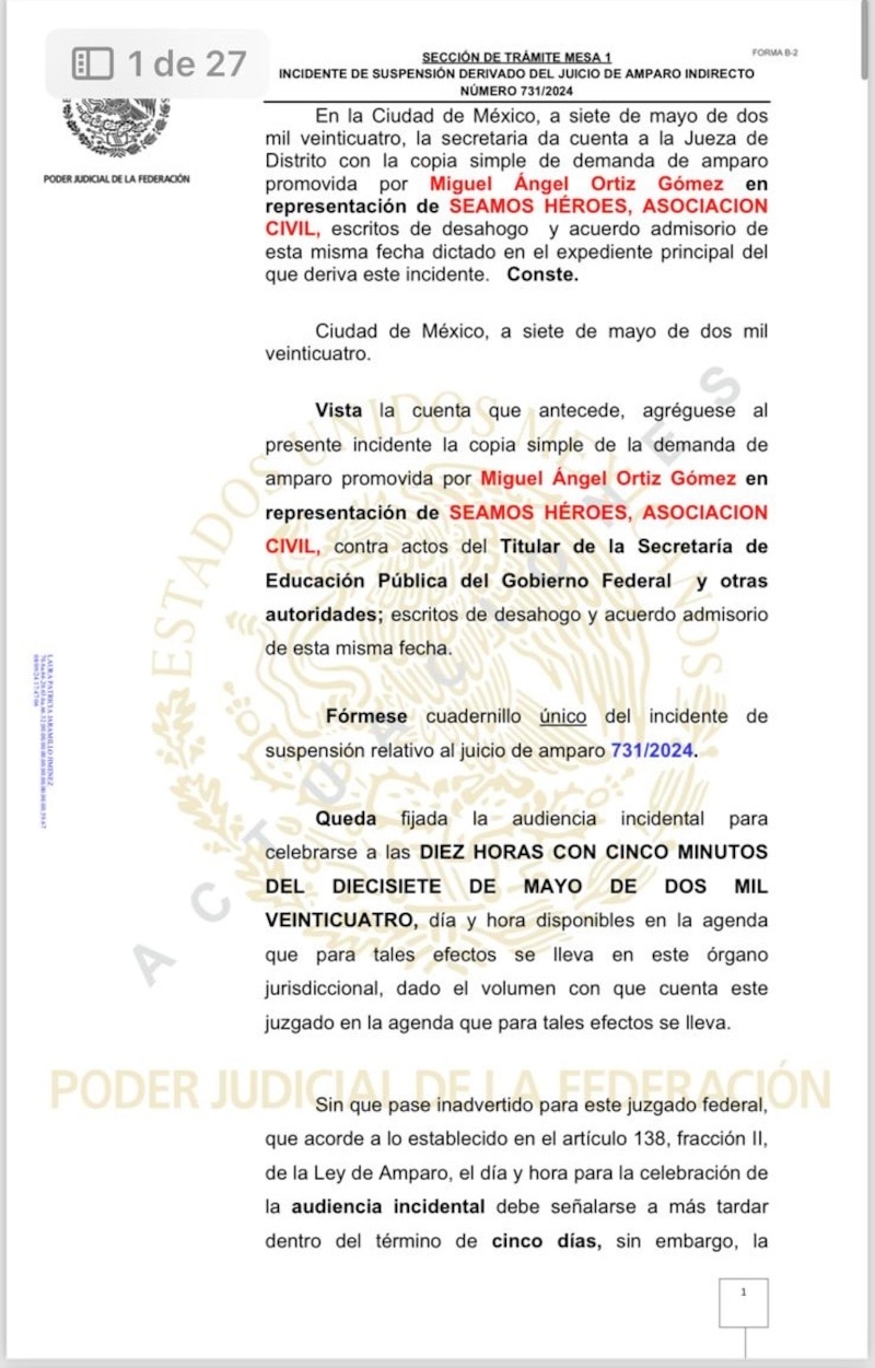 Title: Incidente de suspensión derivado del juicio de amparo indirecto 731/2024