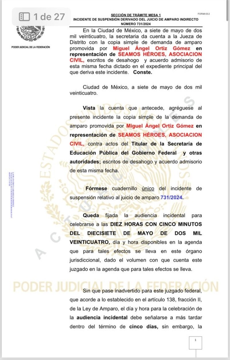 Title: Incidente de suspensión derivado del juicio de amparo indirecto 731/2024