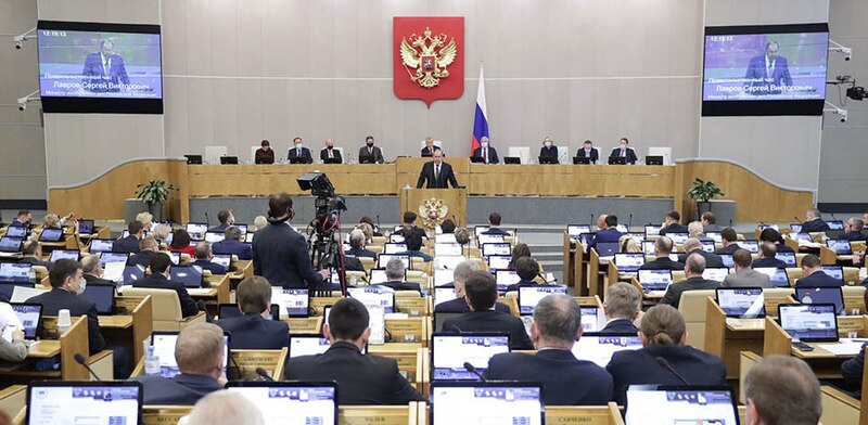 El presidente ruso, Vladímir Putin, pronuncia un discurso ante la Asamblea Federal en Moscú.