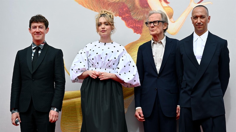 El director Wes Anderson y los actores Tilda Swinton, Bill Murray y Adrien Brody en el Festival de Cine de Cannes.