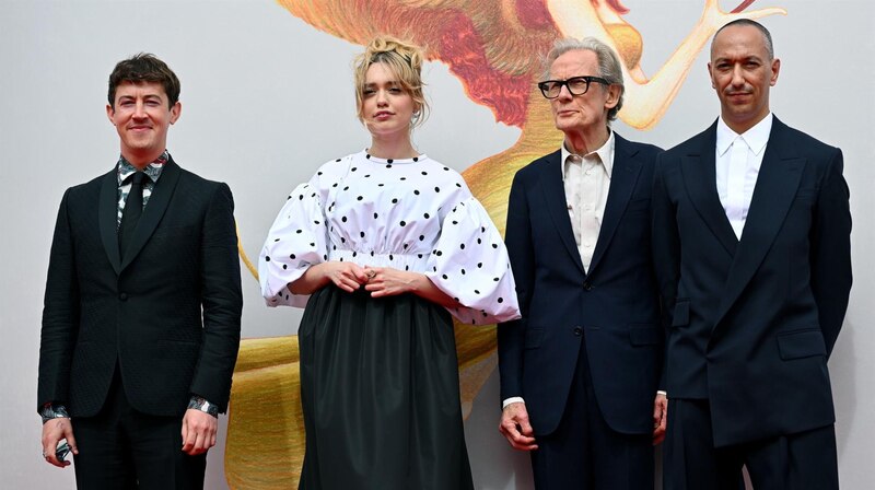El director Wes Anderson y los actores Tilda Swinton, Bill Murray y Adrien Brody en el Festival de Cine de Cannes.