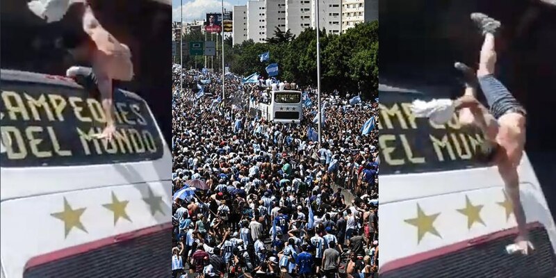 Hinchas argentinos se trepan al techo del micro que traslada a la Scaloneta
