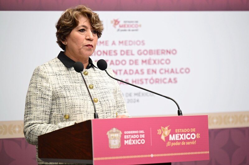 Title: Delfina Gómez, Secretaria de Educación Pública, comparece ante medios.