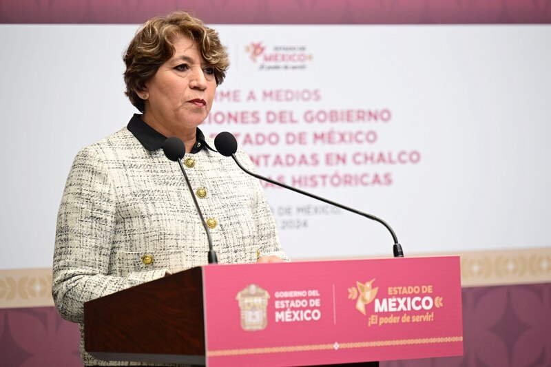 Title: Delfina Gómez, Secretaria de Educación Pública, comparece ante medios.