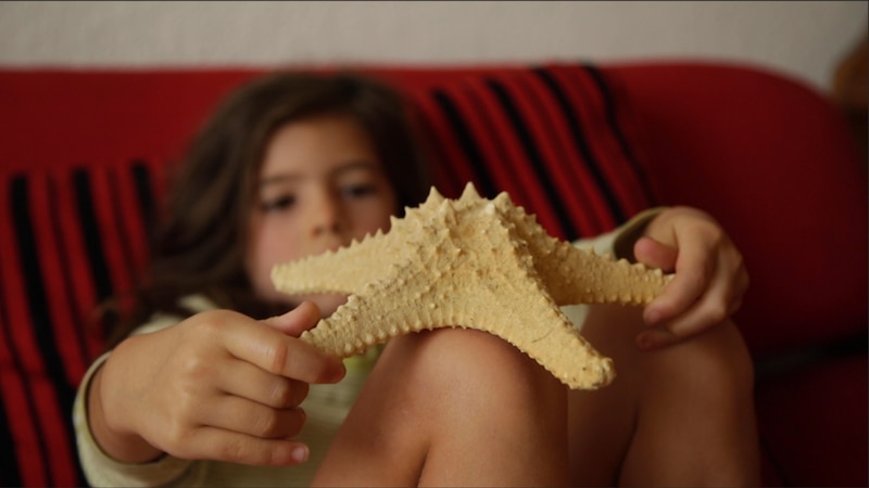 Niña sosteniendo una estrella de mar