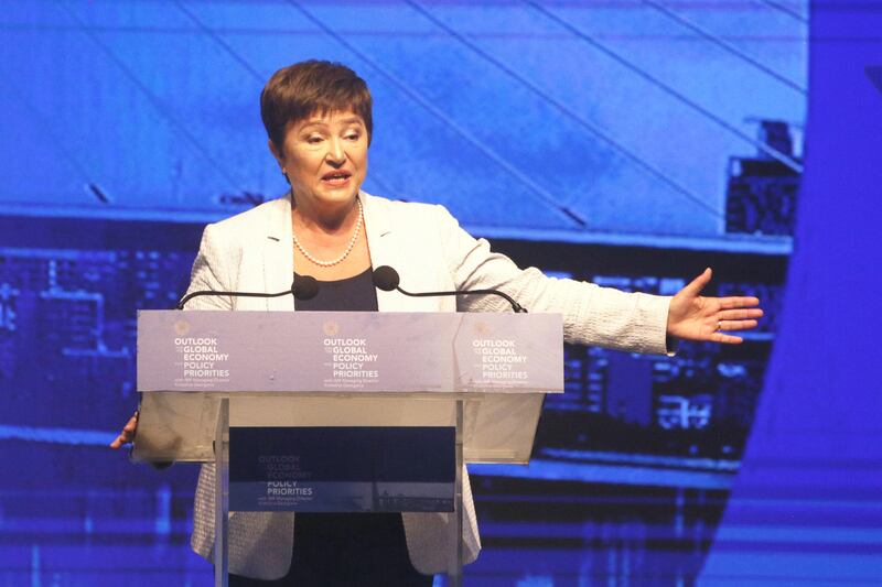 La directora gerente del FMI, Kristalina Georgieva, habla en una conferencia.