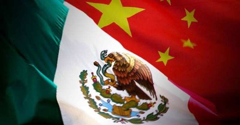 Las banderas de México y China ondeando juntas