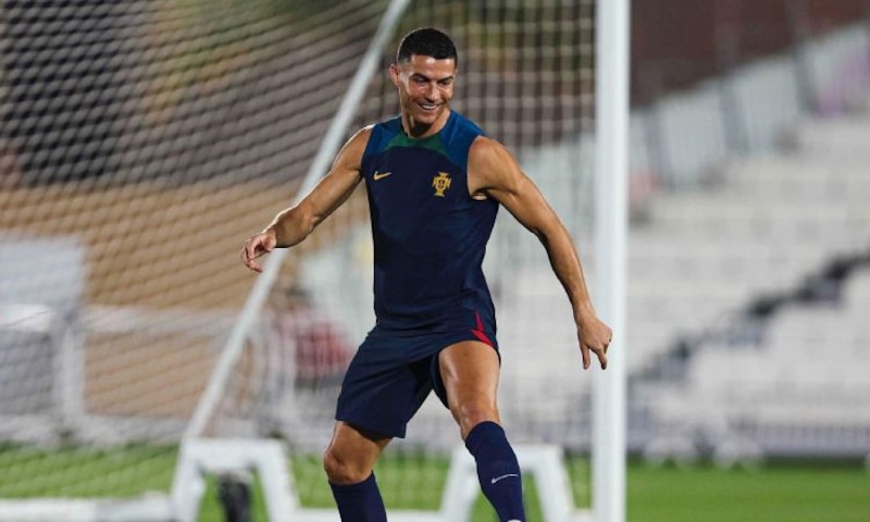 Cristiano Ronaldo, el jugador portugués, durante un entrenamiento con la selección de Portugal.