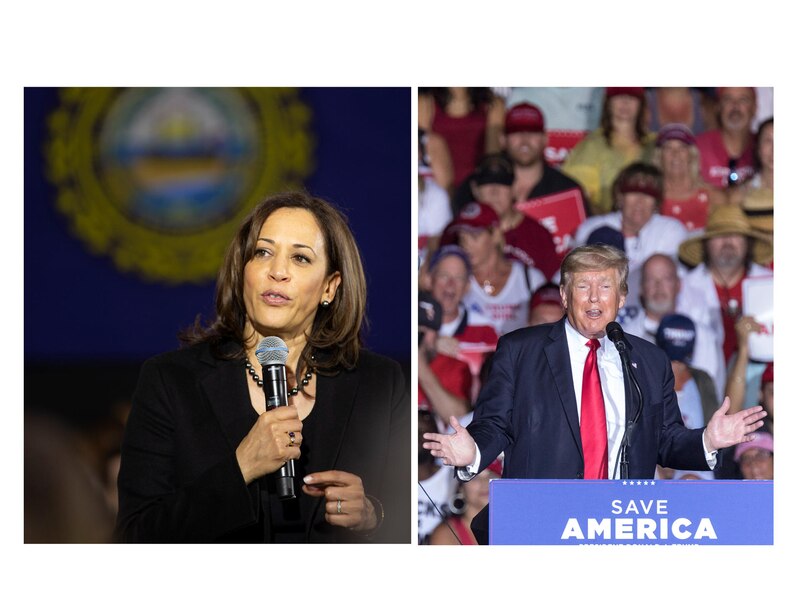 Kamala Harris y Donald Trump en un mitin político