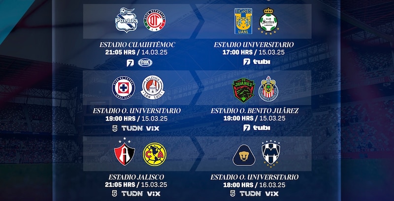 Partidos, fechas, horarios, canales de transmisión oficiales de todos los partidos de la jornada 12 del Clausura 2025 en la Liga MX.