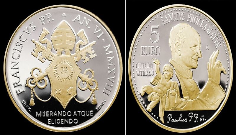 Moneda de 5 euros del Vaticano con la imagen del Papa Francisco