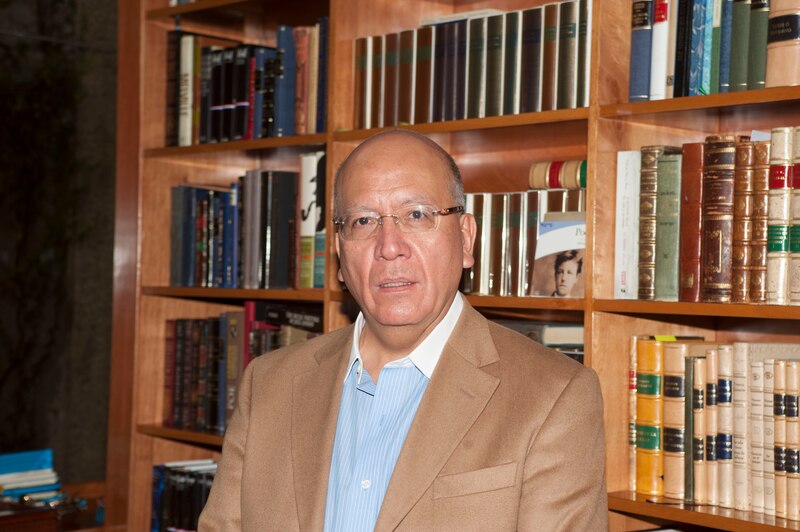El escritor peruano Mario Vargas Llosa en su biblioteca