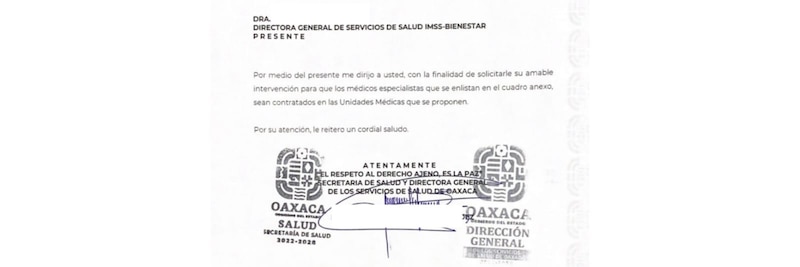 Oficio de la Secretaría de Salud de Oaxaca