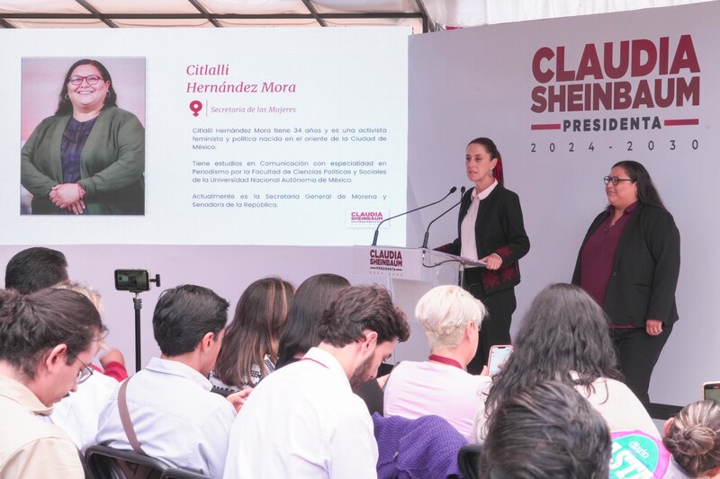 Citlalli Hernández, Secretaria de las Mujeres de Morena, respalda a Claudia Sheinbaum para la presidencia de México en 2024.