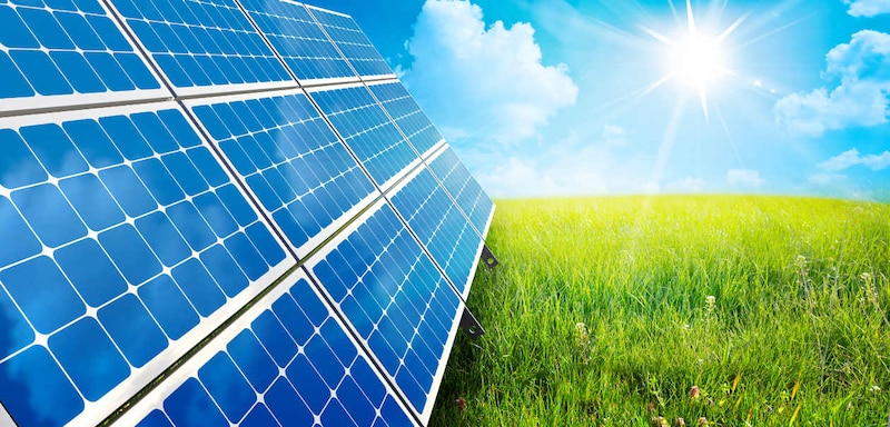 Paneles solares en un campo verde