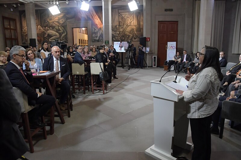 La Secretaria de Cultura, Alejandra Frausto, durante la conferencia de prensa para dar a conocer los avances del proyecto "Chapultepec, Naturaleza y Cultura".