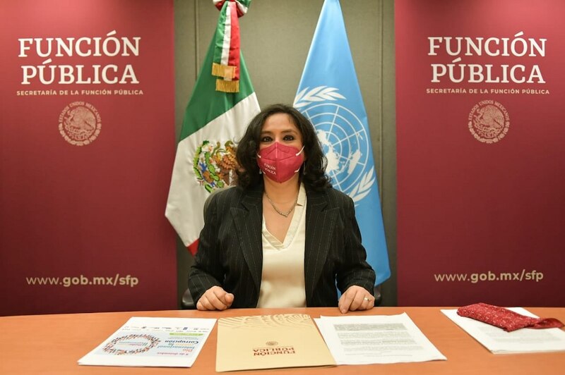 La Secretaria de la Función Pública, Irma Eréndira Sandoval, durante una conferencia de prensa.