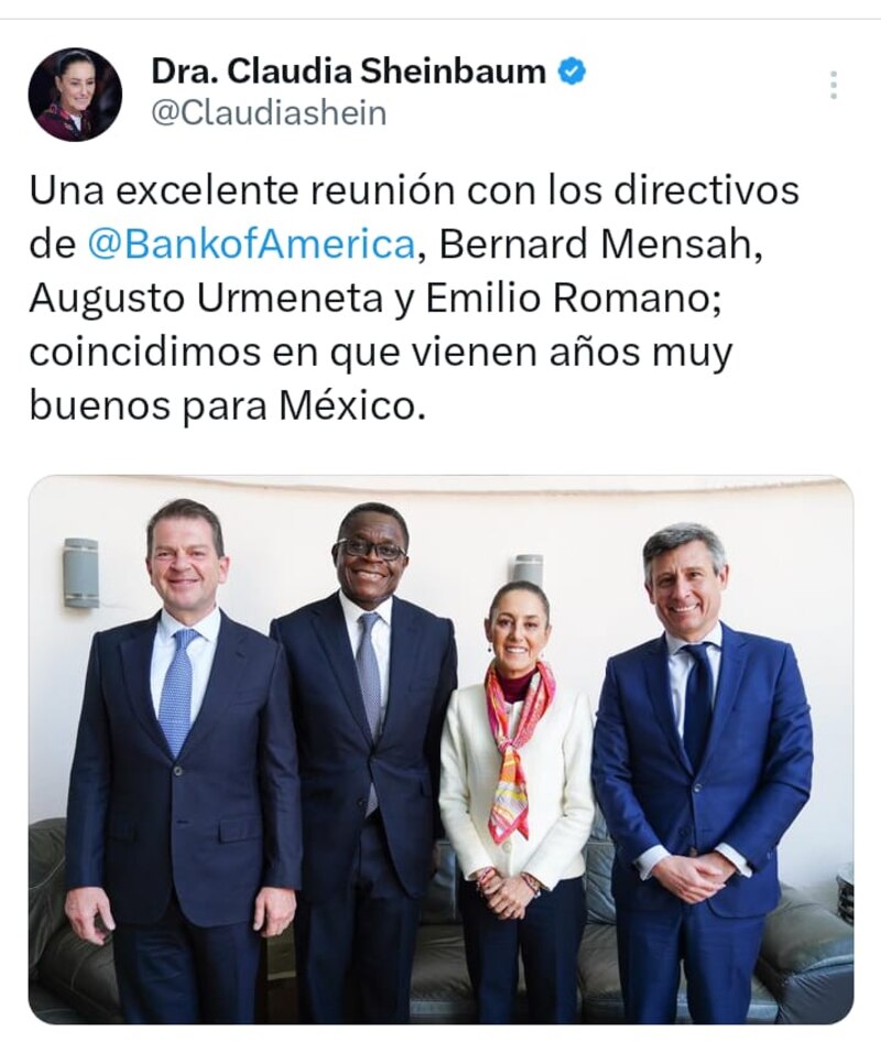 Reunión de Claudia Sheinbaum con directivos de Bank of America