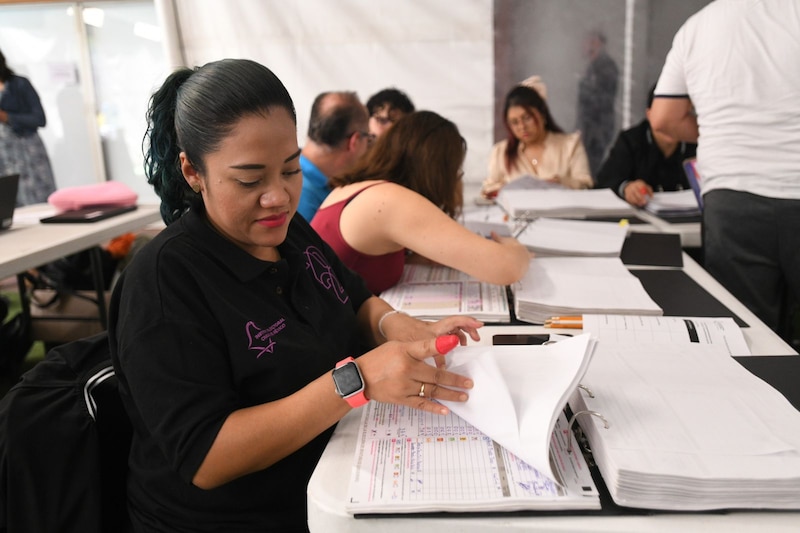 Mujer revisando documentos en una oficina